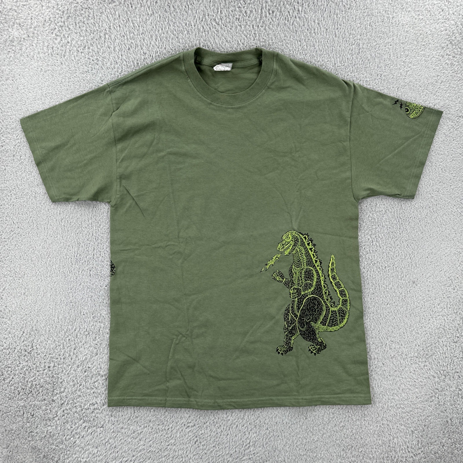 Vintage Hanes Beefy-T Mens L Green Shirt Y2K Art Tee Godzilla King Kong Graphic