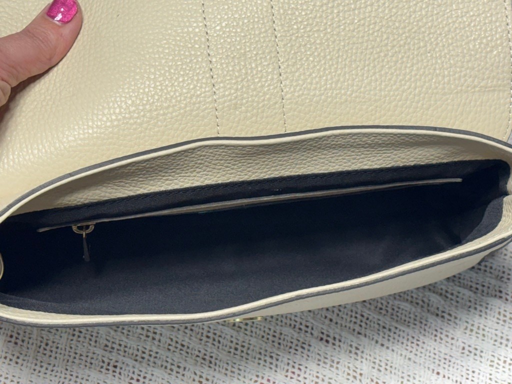 Divina Firenze Ivory Italian Leather Flap Bagette w/Substitute Embroidered Strap
