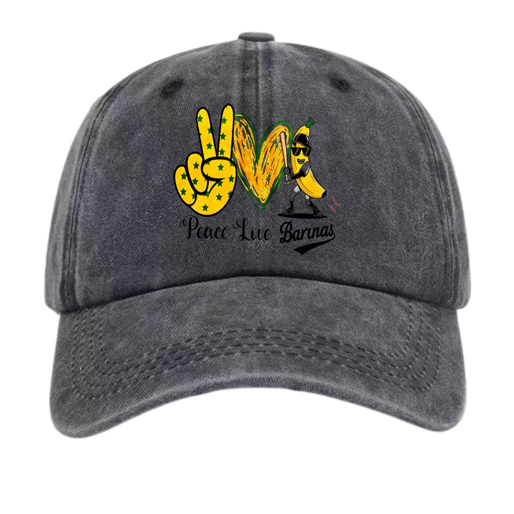Peace Love Bananas Baseball Cartoon Banana Vintage Washed Unisex Dad Hat