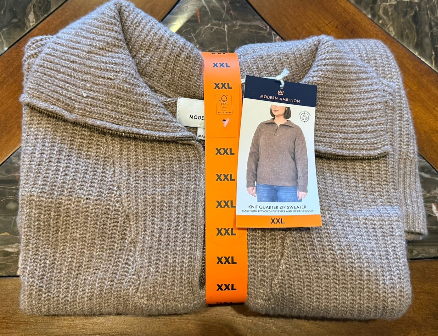 Modern Ambition Womens Sweater 1/4 Zip Stretch Long Sleeves Soft -XXL – BROWN