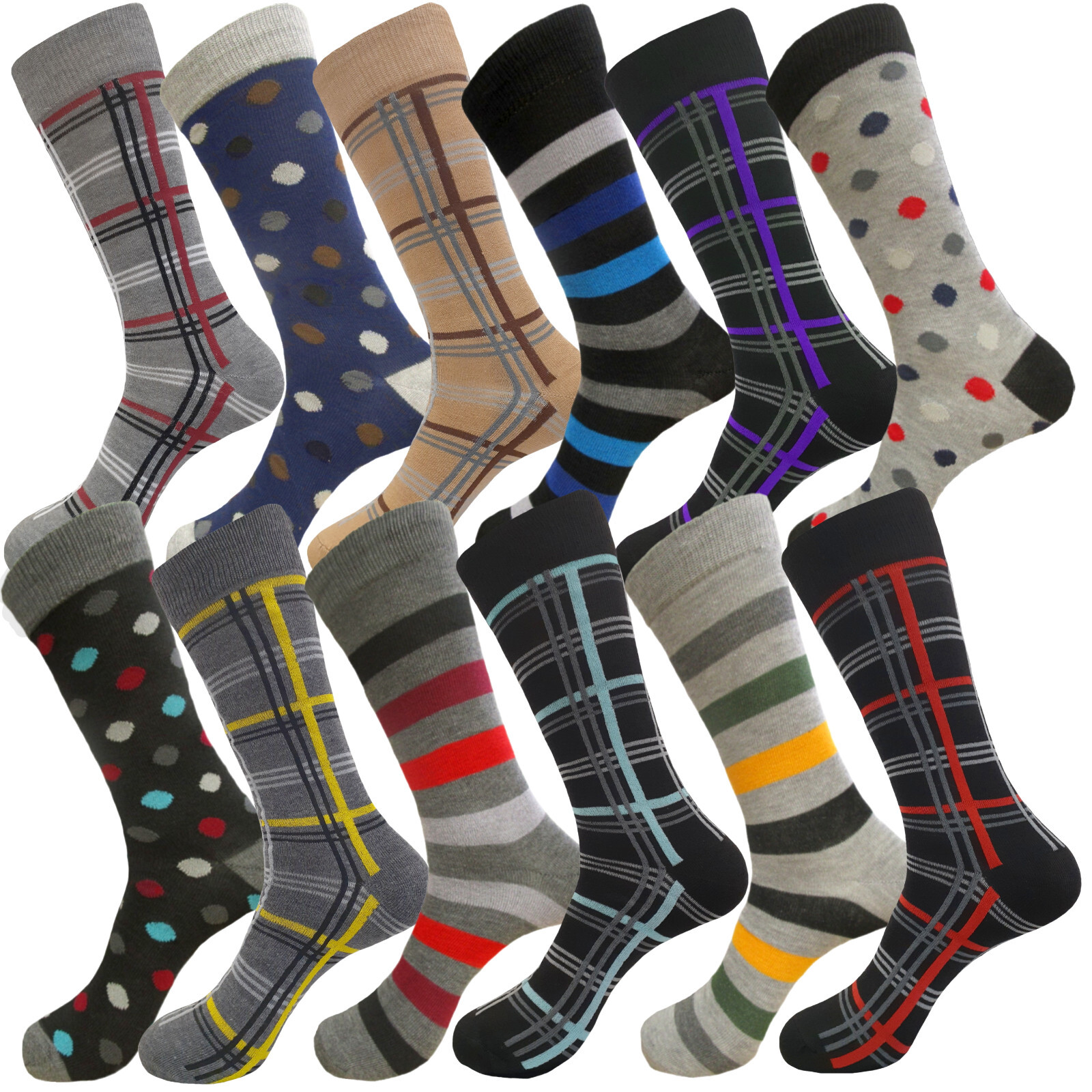 12-6 Pair MULTI PATTERN First quality Multi color Men’s COTTON Dress Socks 10-13