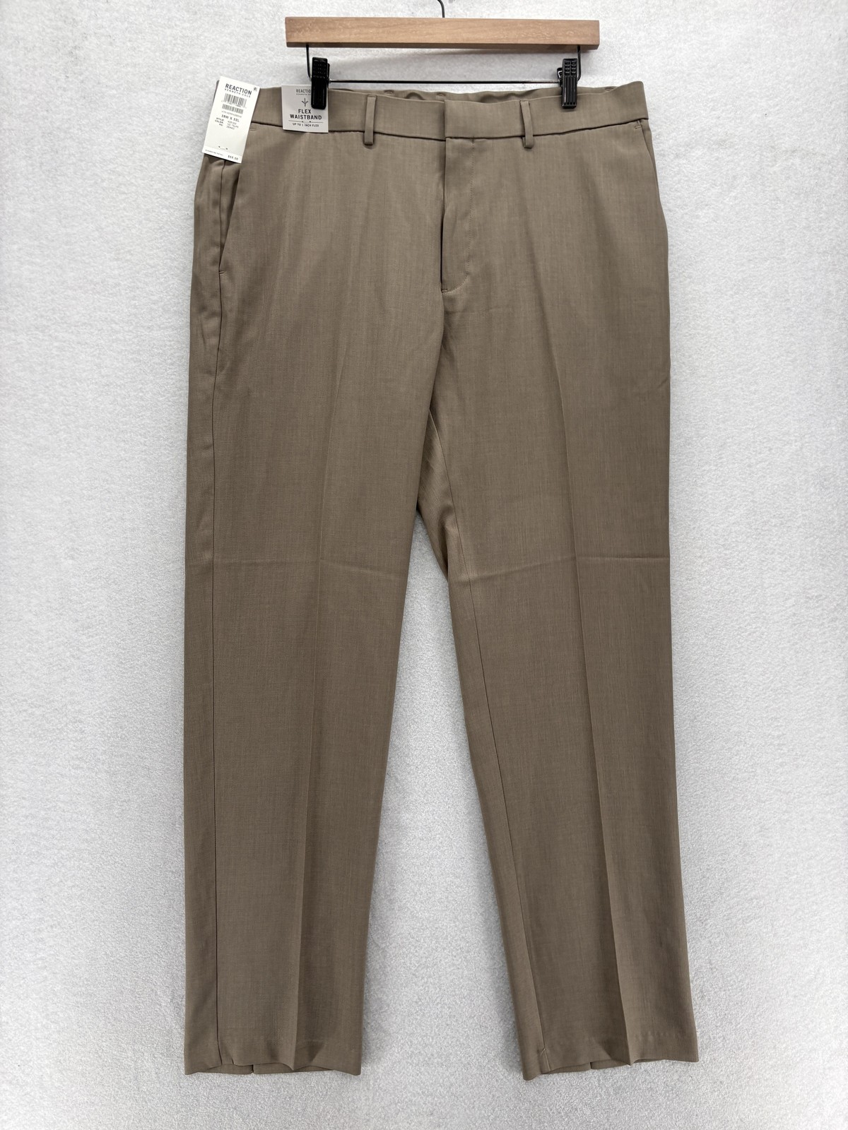 Kenneth Cole Reaction Slim Fit Dress Pants Mens 38×32 Beige Herringbone NWT