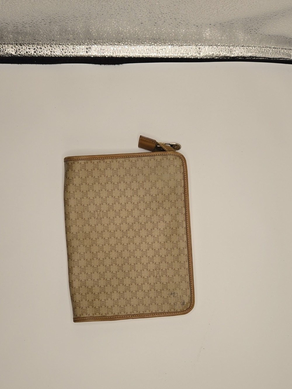 Authentic Vintage Celine Macadam PVC Zip Portfolio Clutch Case Beige Made Italy