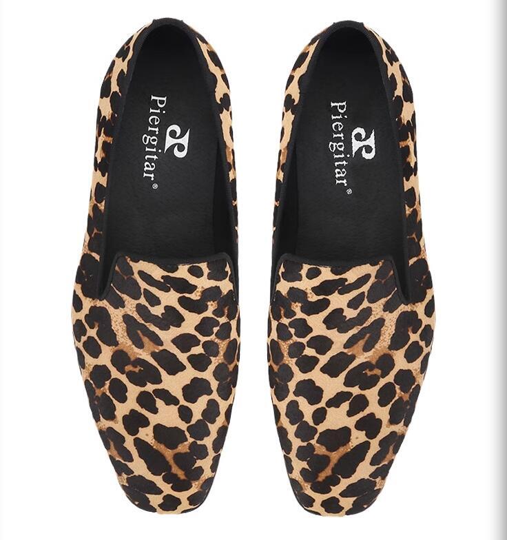 Men’s Fashion British Round Toe Leopard Slip On Loafers Youth Party Dress Shoes