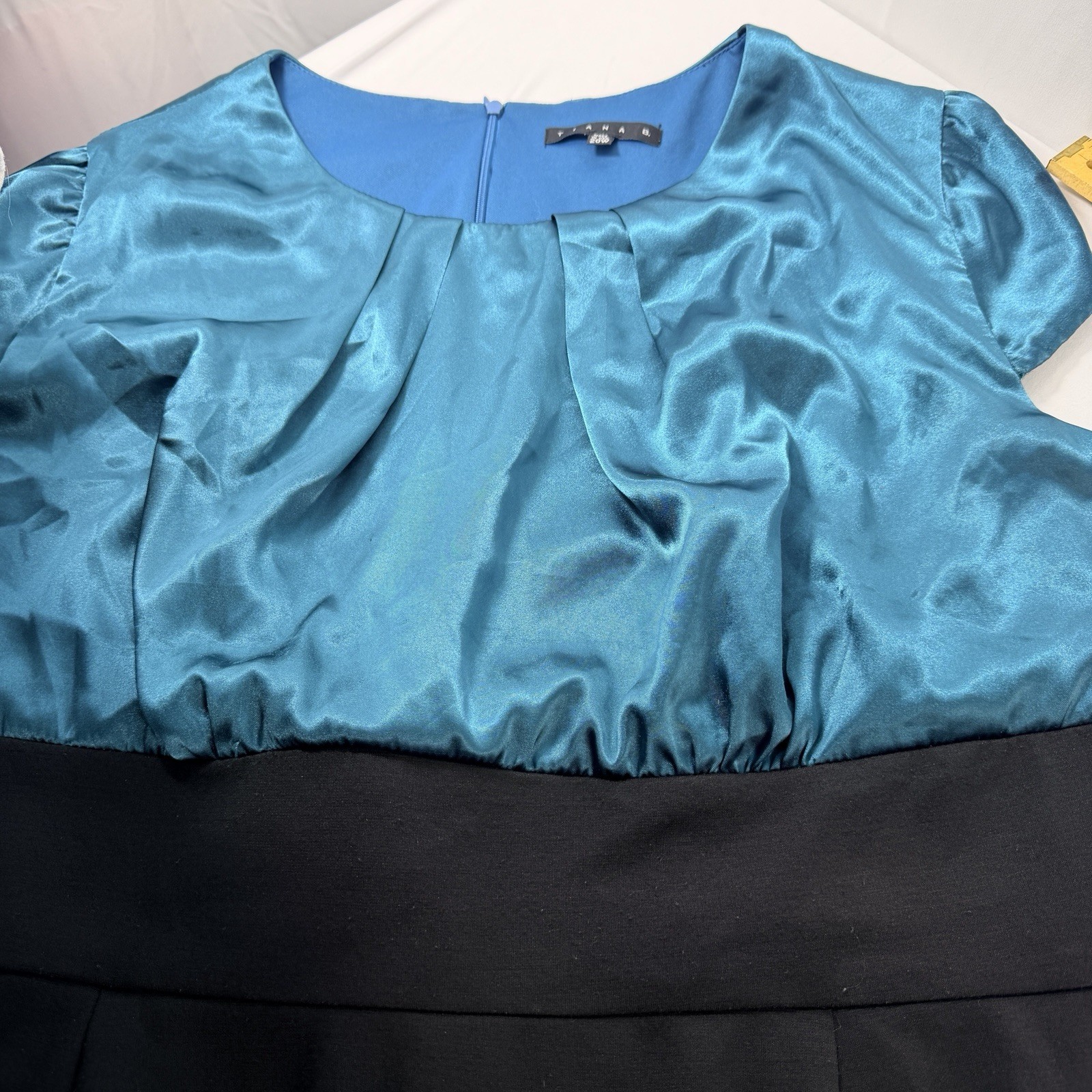 Tiana B Blue Teal and Black Cap Sleeved Cocktail Party Dress Sz 20W