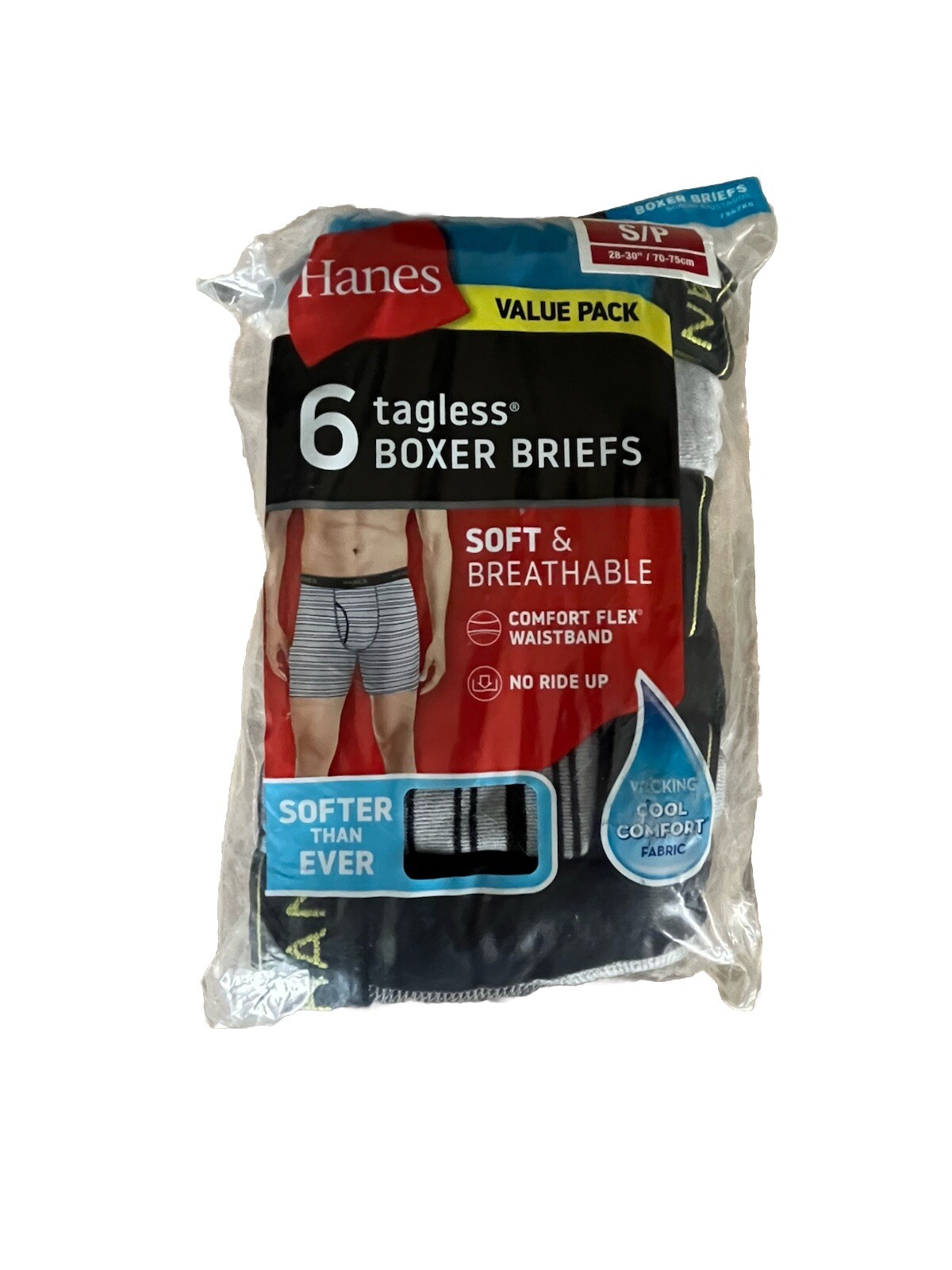 HANES (6 PACK!) Men’s Boxer Briefs Sz S 28-30 Striped Black/Blue/Grey 7460P6