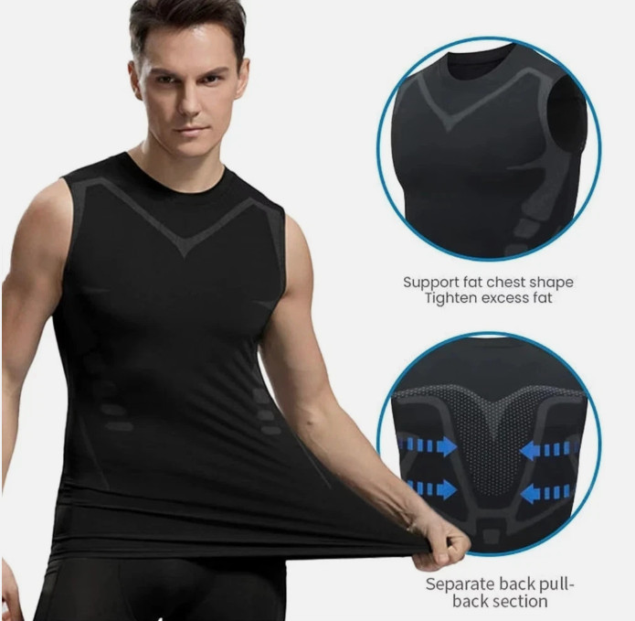 Men Compression Shirt Version Ionic Shaping Sleeveless Vest Sport Tank Top S-2XL