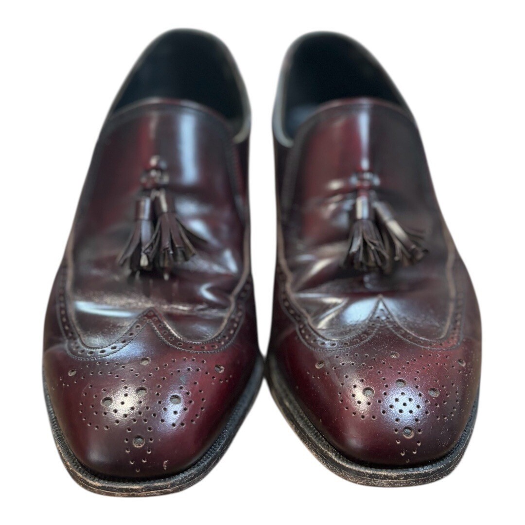 Florsheim Tassel Wingtip Loafers Men 9.5 D Burgundy Leather Brogue Slip On Shoes