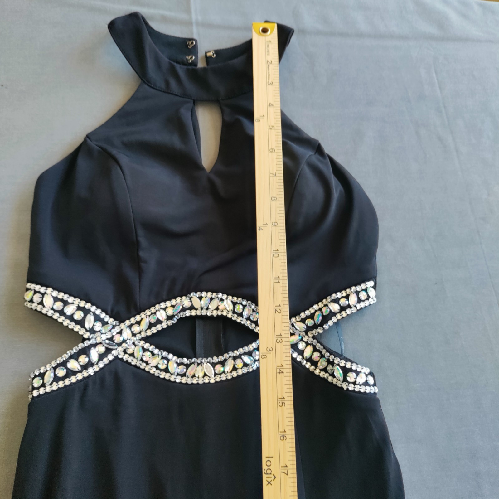 Formal Halter-Neck Cutout Bejeweled Black Prom Sexy High Split Dress Y2K Women 3