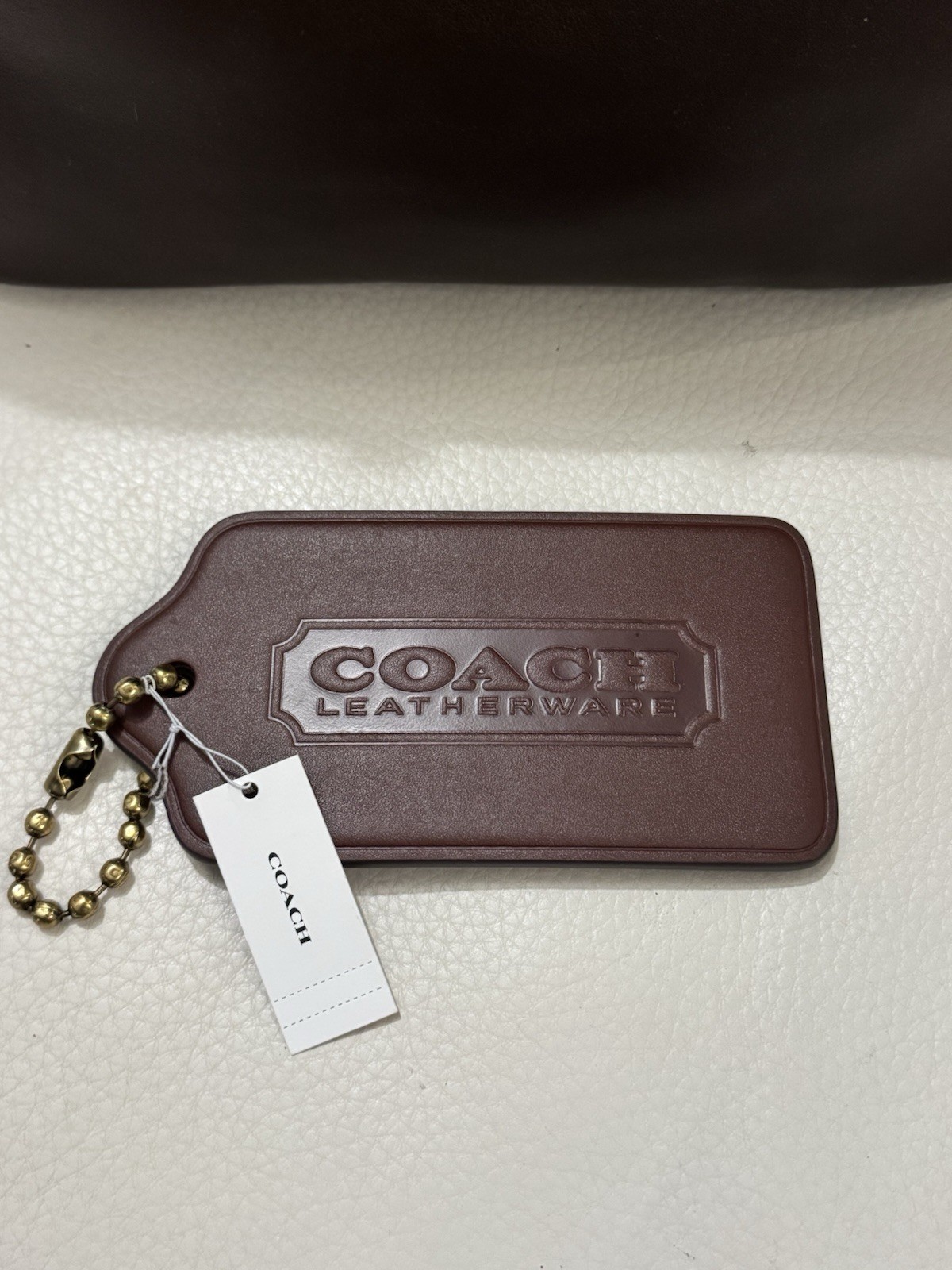 COACH OVERSIZED Brown Leather XL 6.75 Inches Hangtag Bag Purse Charm Maple NEW