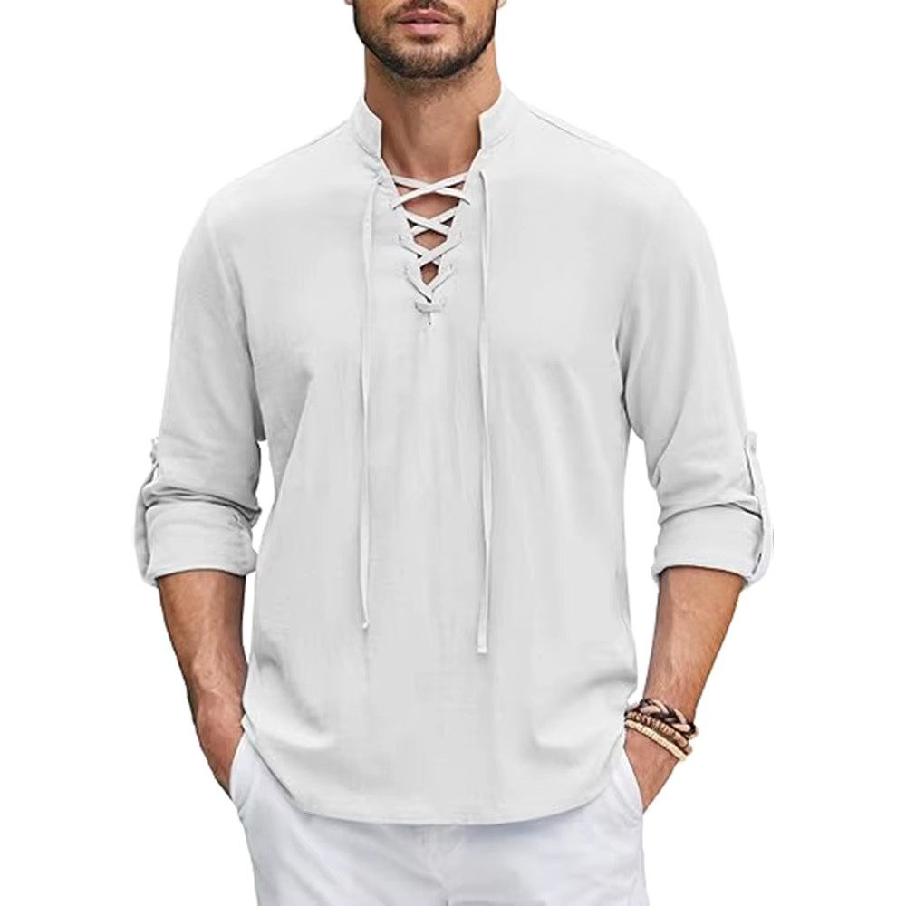 Men’s Renaissance Shirt Pirate Medieval Viking top Cotton Linen Shirts Men Long