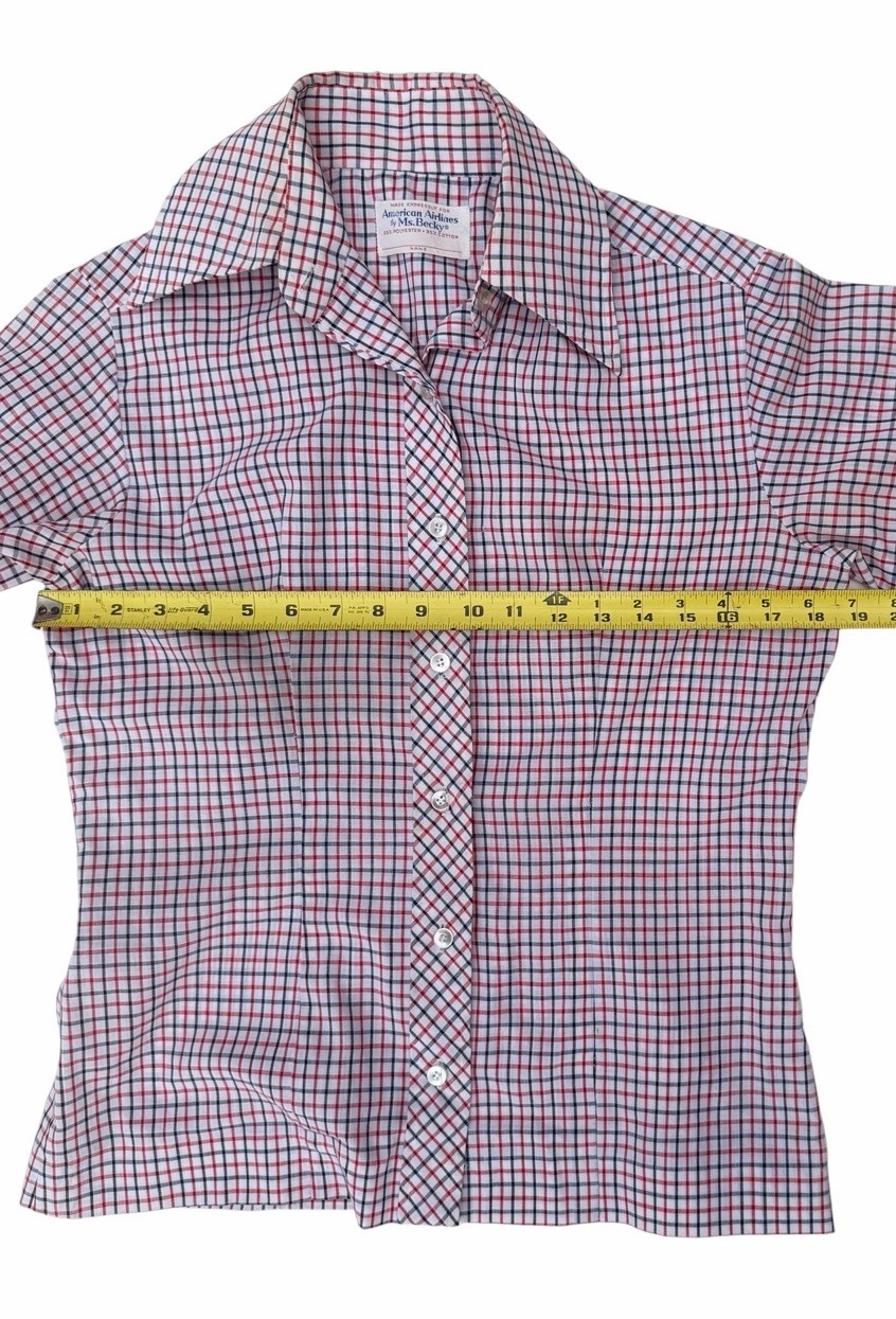 Vintage American Airlines Ms Becky Plaid Uniform Blouse Shirt Size 12 Retro