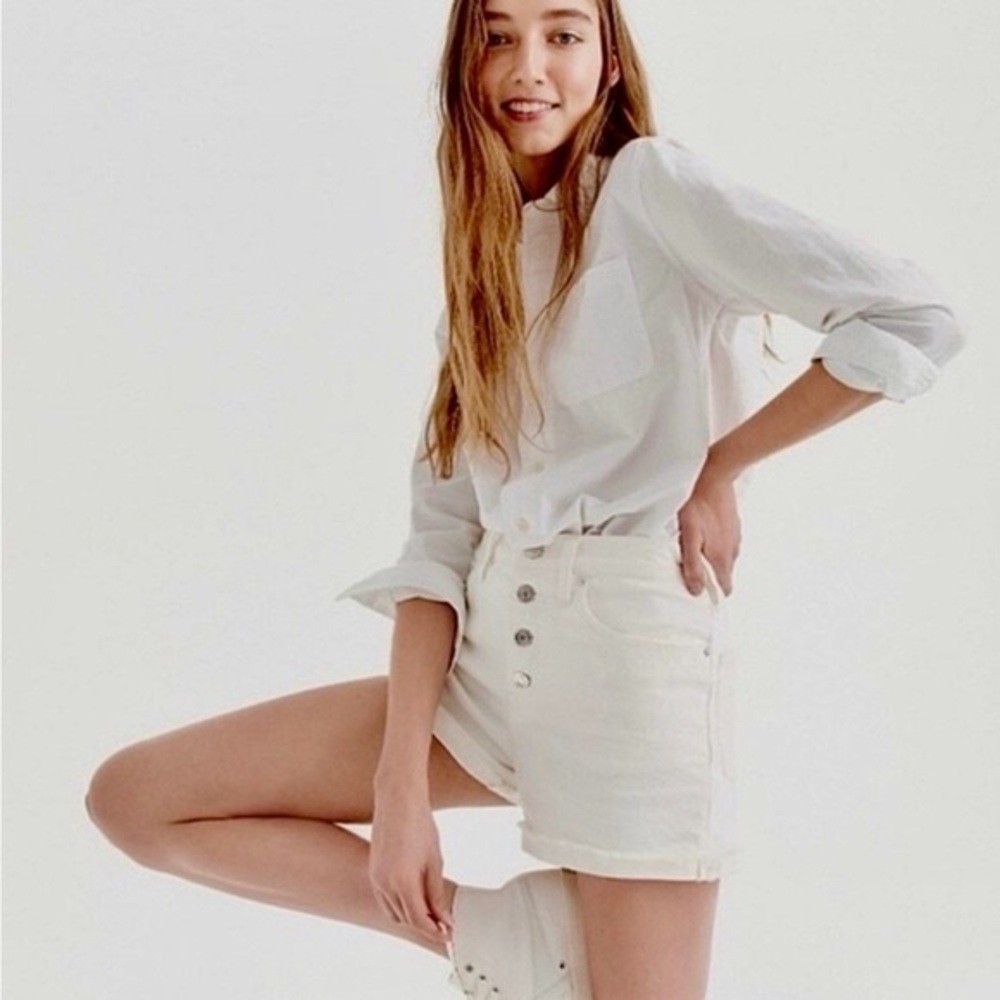 🤍 J.Crew High-Waisted White Denim Shorts – Size 27 🤍
