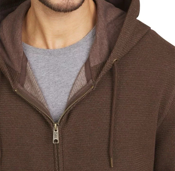 Lee Men’s Full Zip Textured Hoodie Size Small Regular Fit Brown Bark