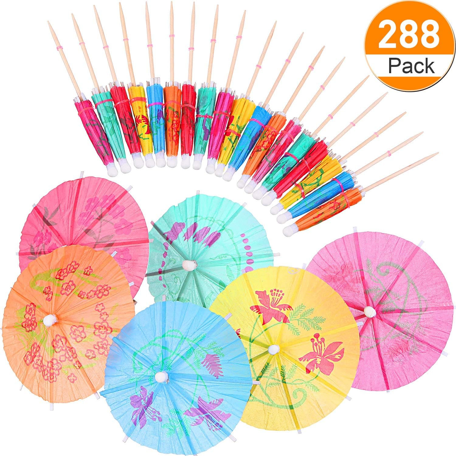288 Pieces Cocktail Umbrella for Drink Assorted Paper 4 Inch Umbrella Toothpick