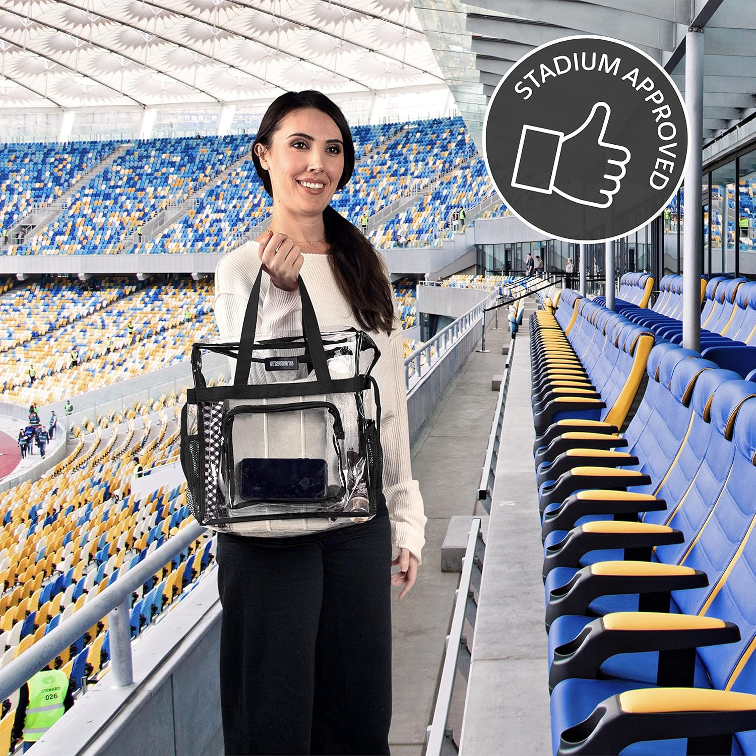 Clear Tote Bag Stadium Approved – Mesh Pockets Shoulder Straps Zippered Top Perf