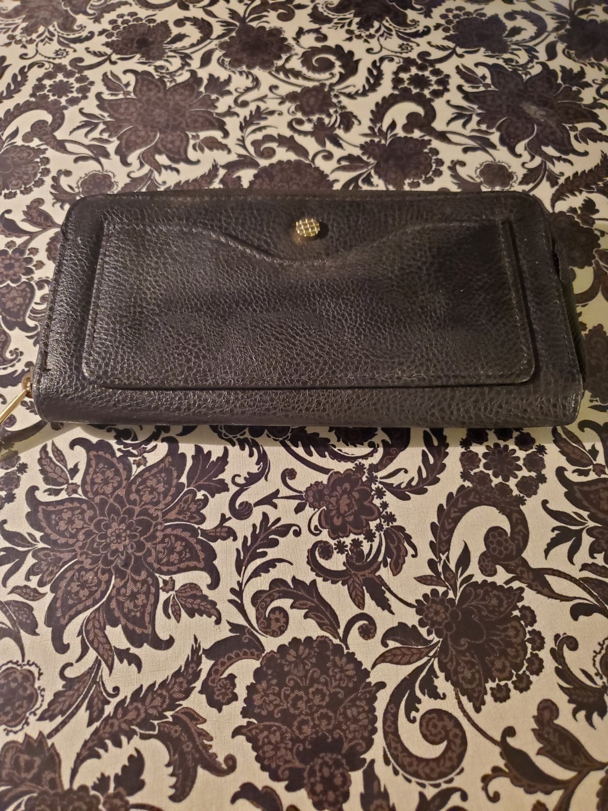 Black Leather Zip Around Wallet Organizer Snap Front Pocket Clutch
