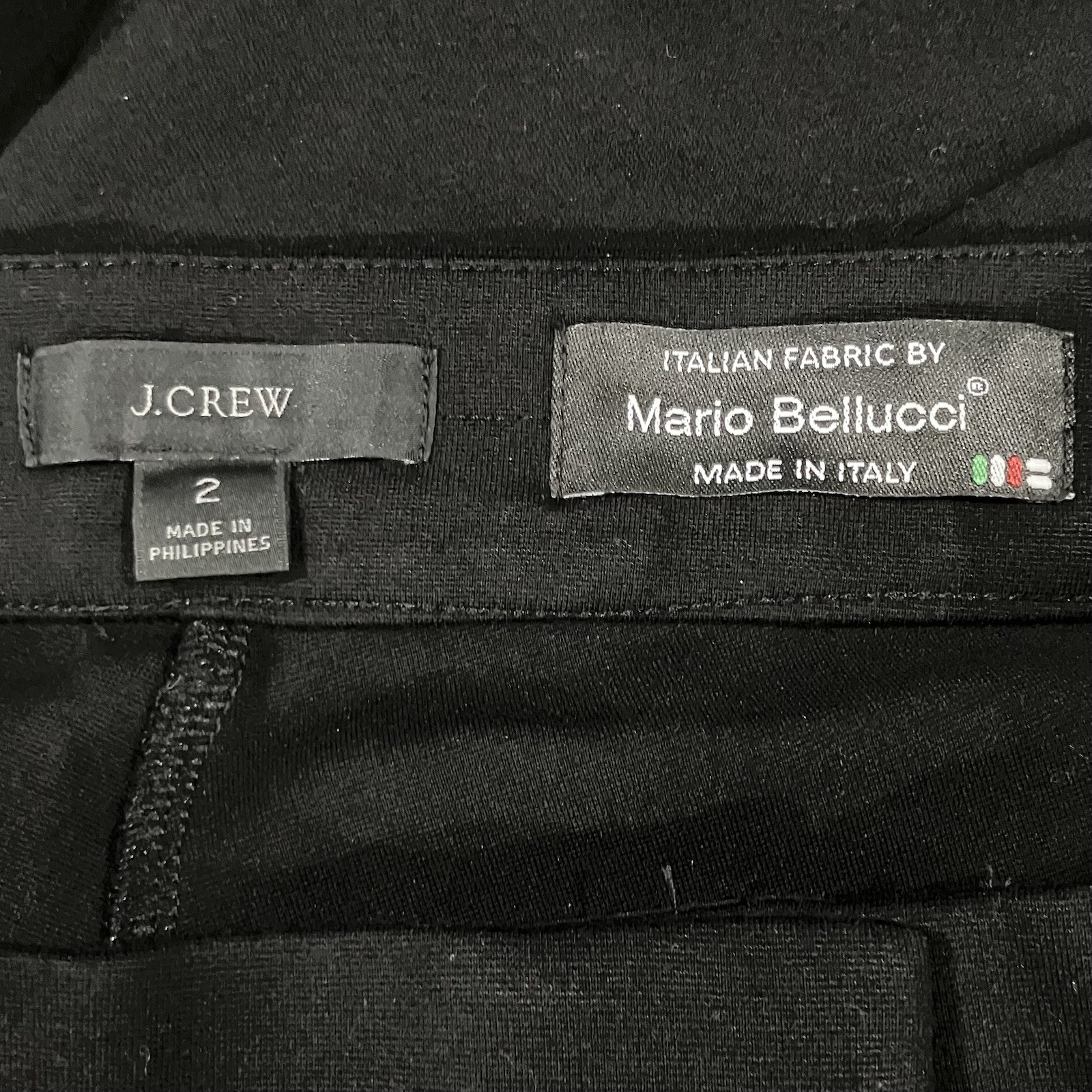 J. Crew Mario Bellucci Italian Cropped Ankle Pants Black Front Leg Seam Sz 2