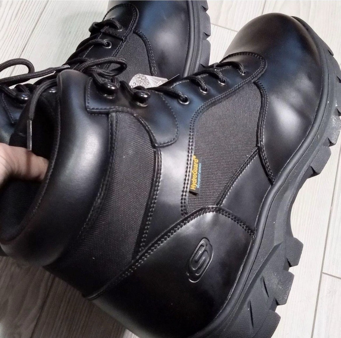 Bobs By Skechers Men’s Black Leather Waterproof Lace-Up Ankle Combat Boots 14