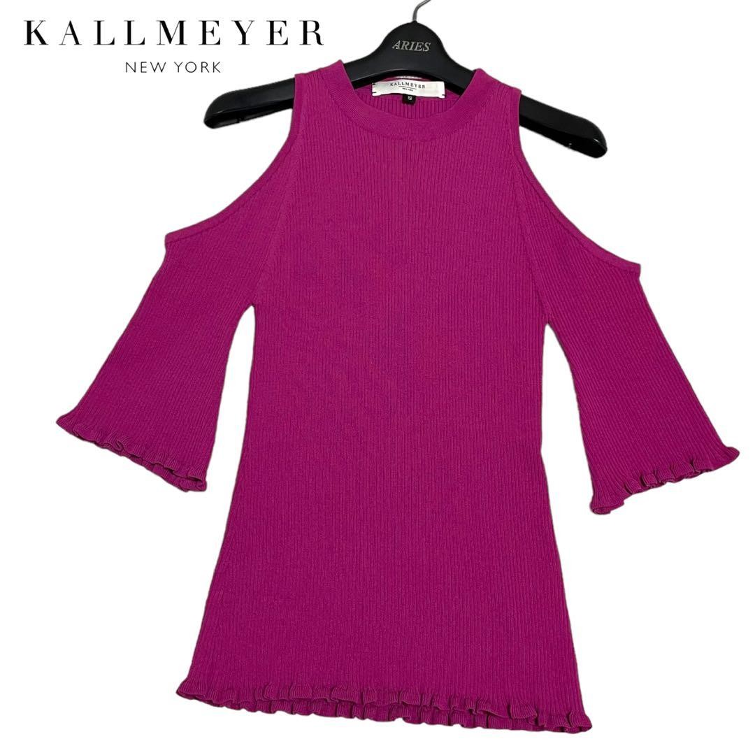 KALLMEYER Off-Shoulder Ruffle Rib Knit Top Pink Size S