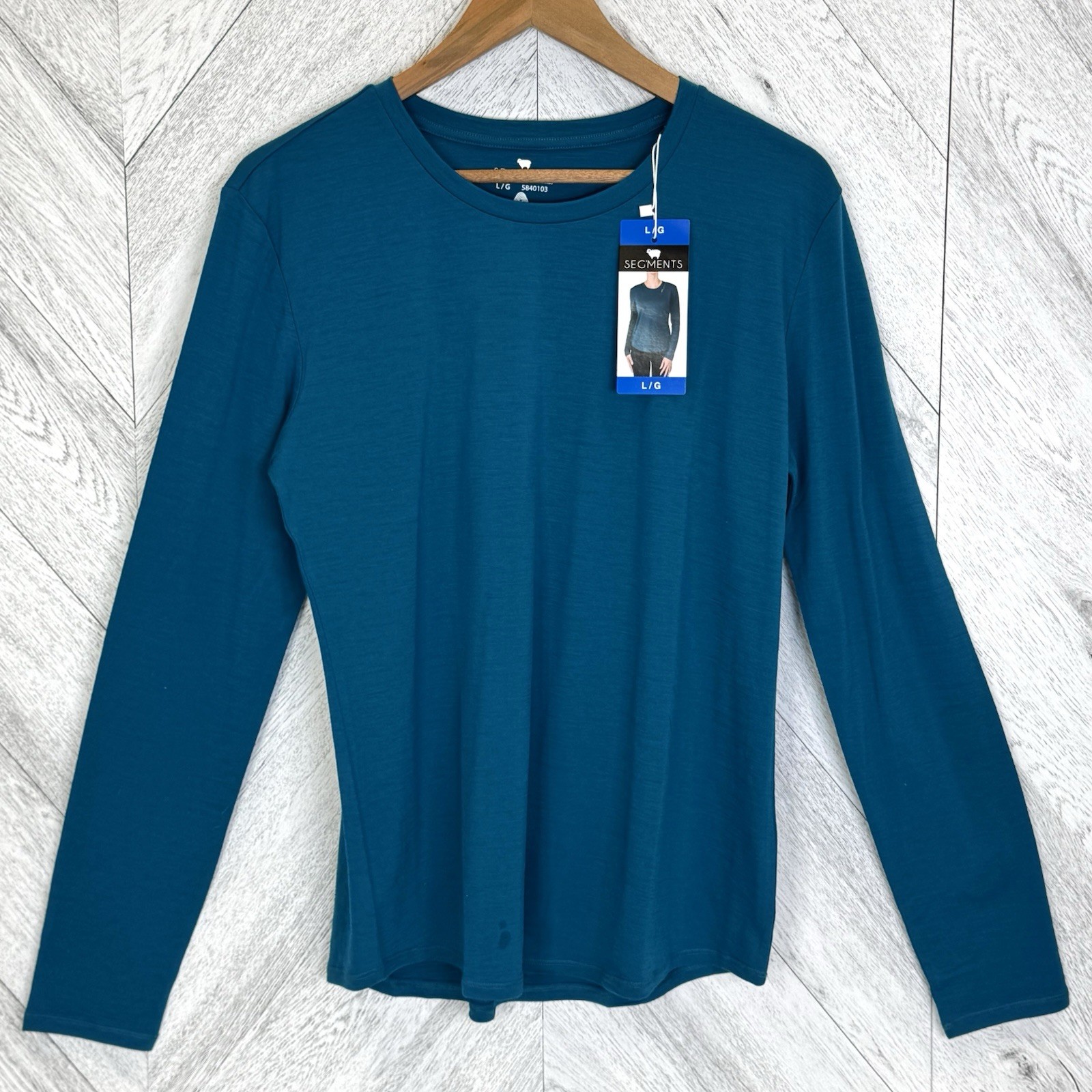 Seg’ments 100% Merino Wool Long Sleeve Base Layer Shirt Womens Large Teal NWT