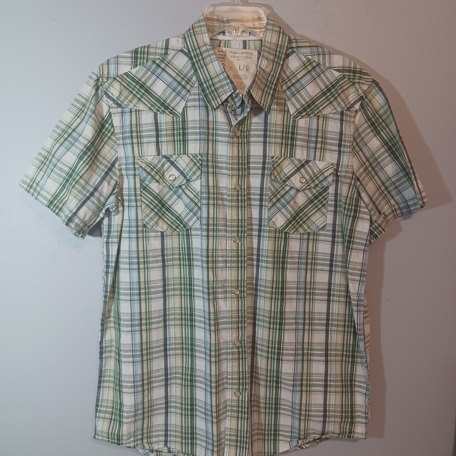 Aéropostale Men’s L Vintage Fit Plaid Button-Up Shirt Pockets Green Blue