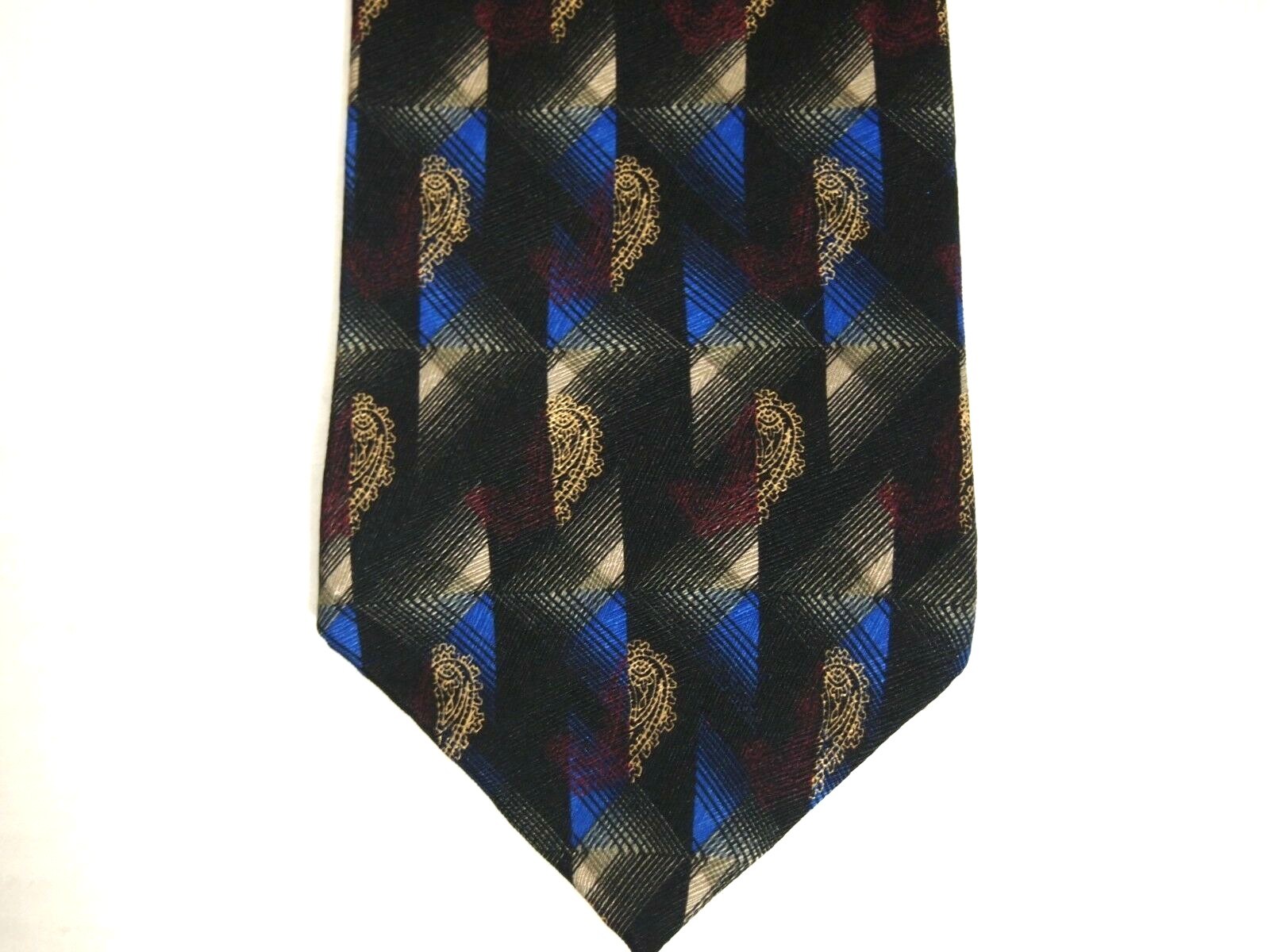 Salem Mens Necktie Tie Black Blue Beige Geometric 100% Silk Wide 58″ Career