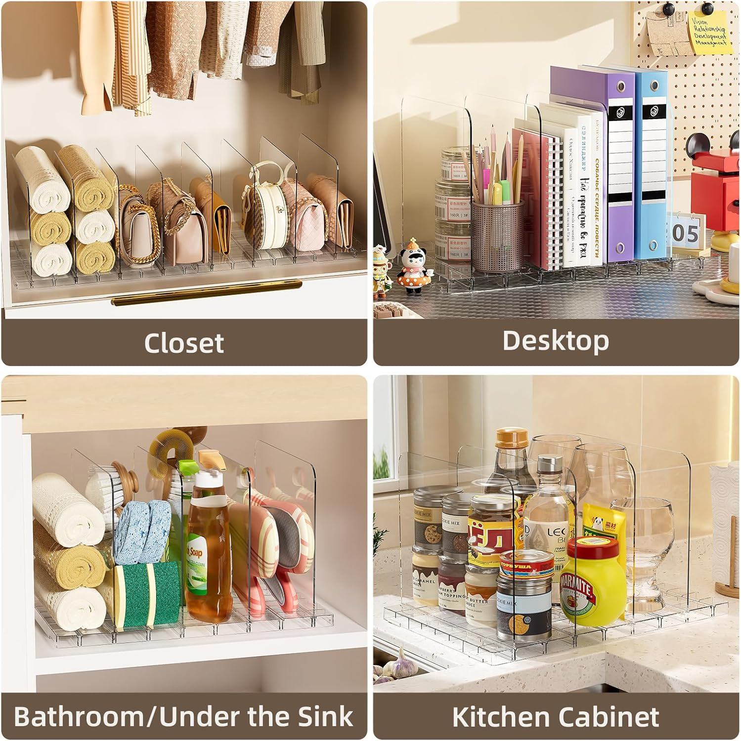 Acrylic Purse Organizer Dividers for Closet Shelf, 4 Pack, Clear Storage Solutio