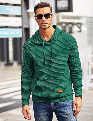 Coofandy Mens Hoodies Pullover Casaul Long Sleeve Drawstring Waffle Knit Hooded