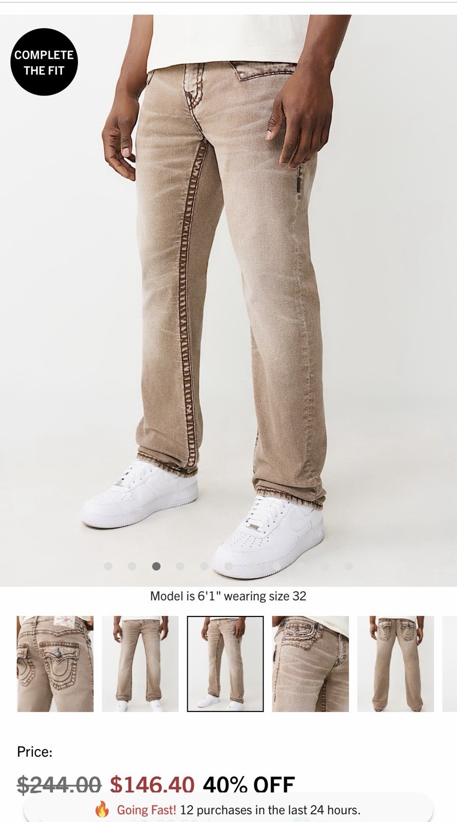 True Religion Men’s Tan Denim Jeans Straight Fit Regular Size 28 5-Pocket