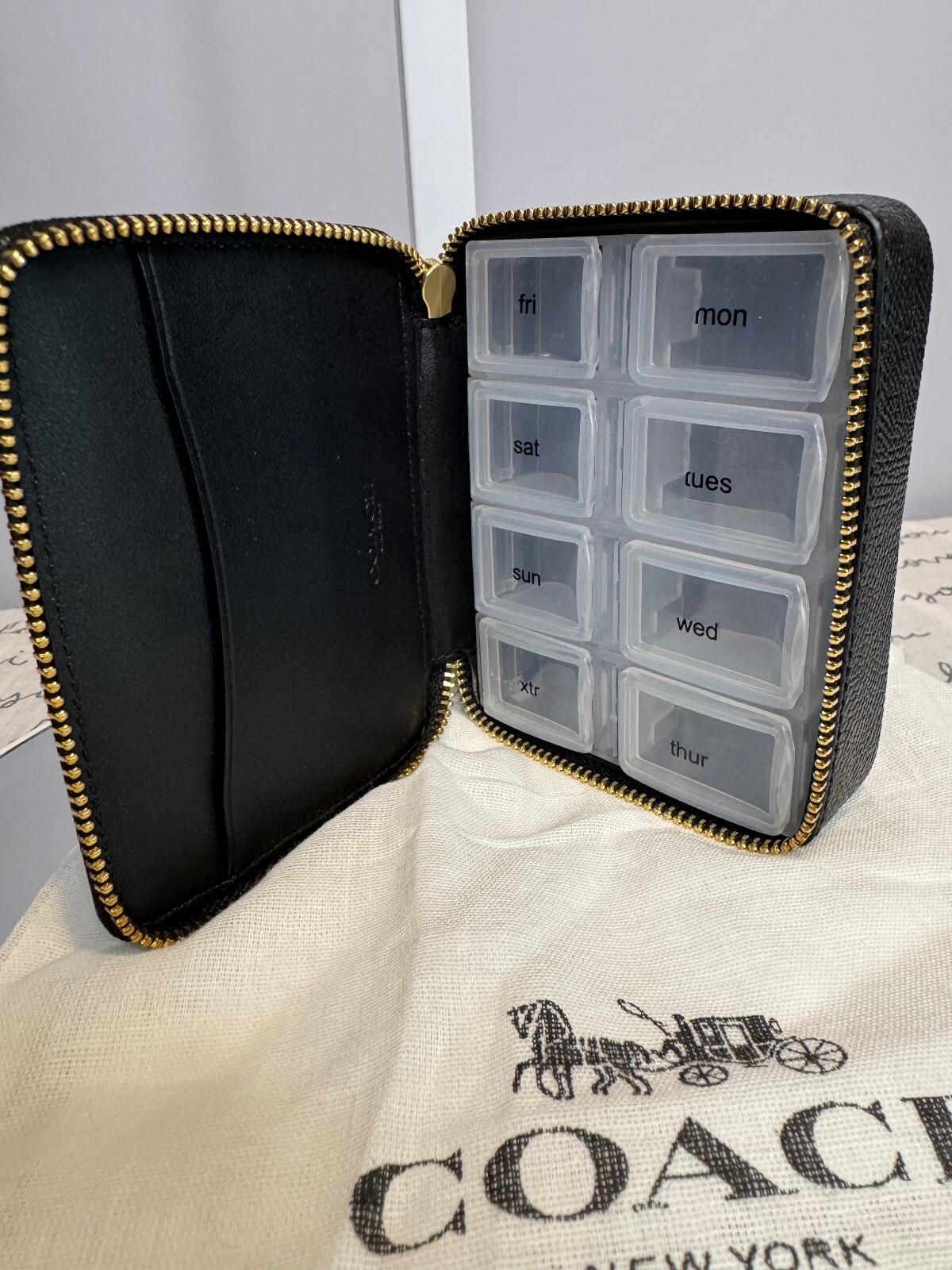 Coach Weekly Pill Box C4579 Black Leather Organizer NWOT