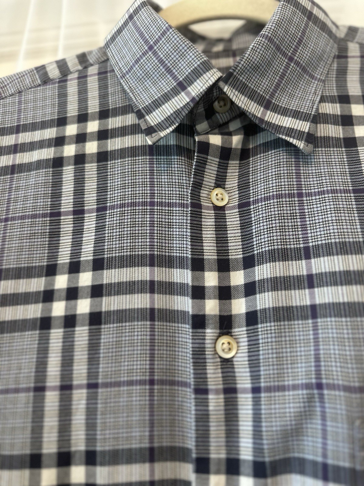 Burberry London Mens Plaid Button Front Shirt Medium Gray Purple Cotton USA