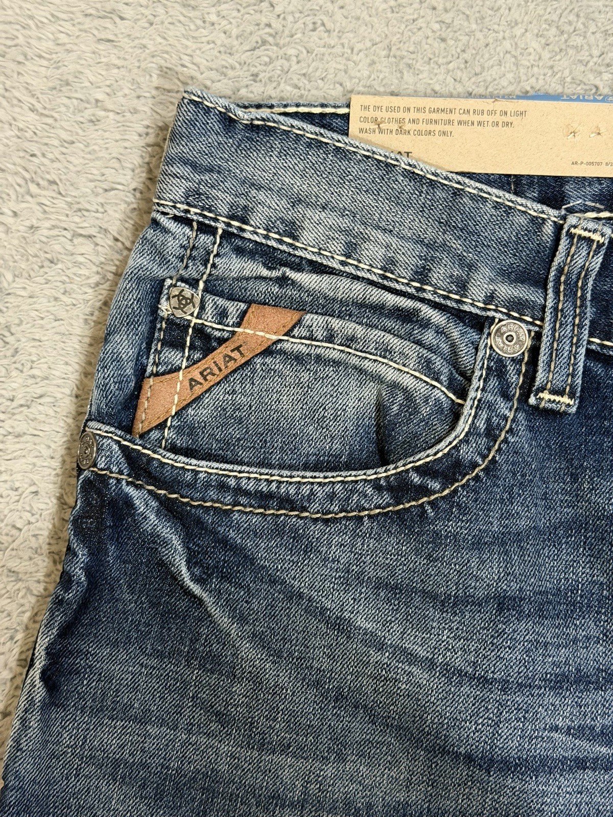 Ariat M2 34×32 Western Traditional Relaxed Boot Cut Whiskered Stone Wash Denim
