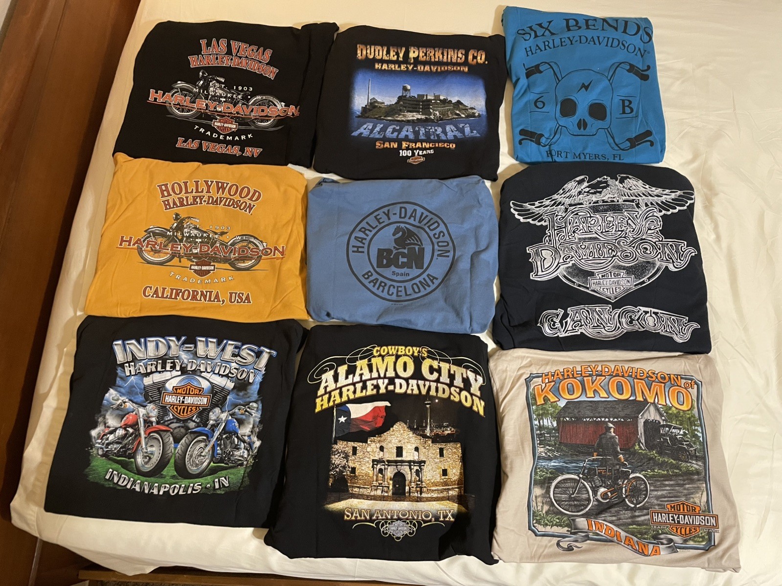 Harley Davidson T Shirt Mens Large LOT OF 10- includes Graceland, Vegas, NOLA !!