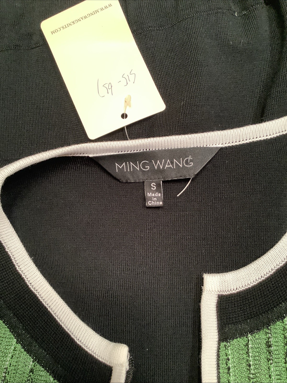 MING WANG Small Green Black Full Zip KNIT JACKET Long Sleeve Elastic NWT