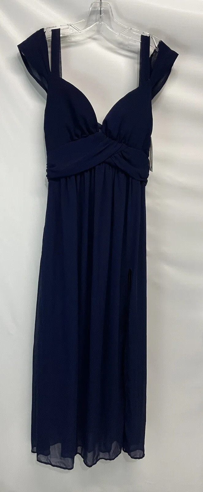 Haoduoyi Navy Blue Chiffon Maxi Dress Gown Deep Slit NEW M