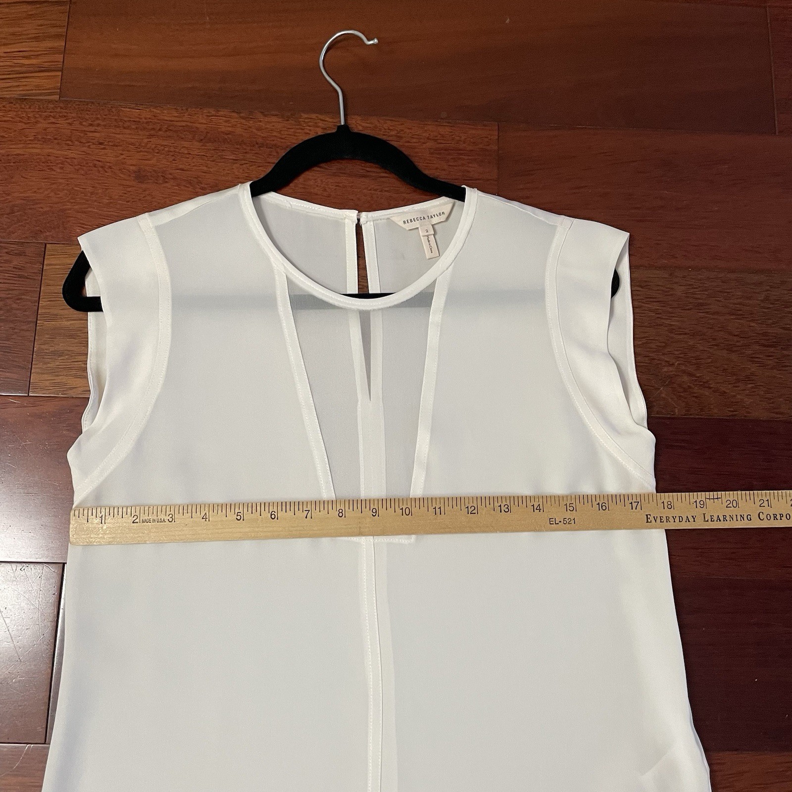 Rebecca Taylor Charlie Sheer Panel 100% Silk Top Blouse Ivory Sz 2 NWOT B23