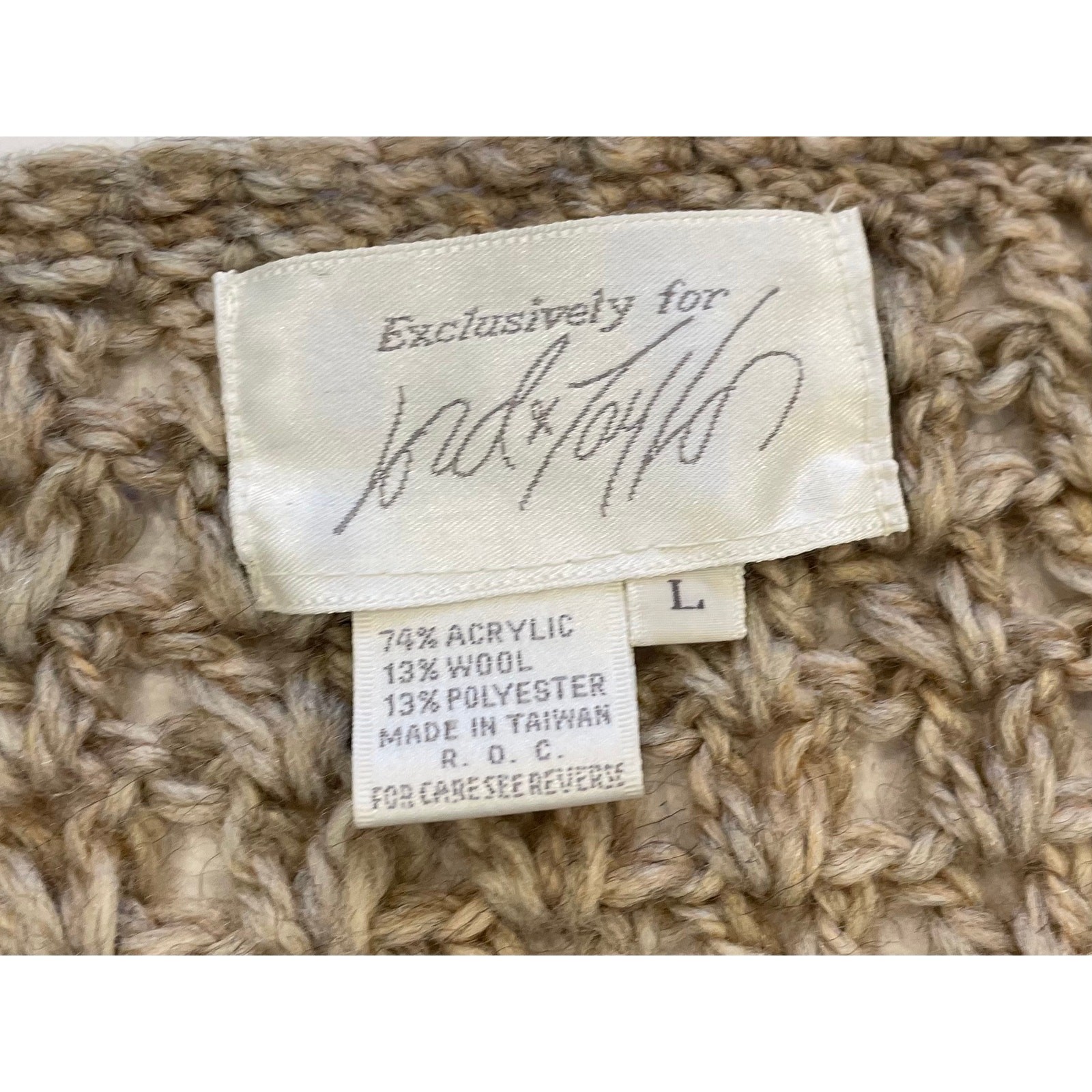 Vintage Lord & Taylor Tan Wool Blend Open Knit Crochet Cardigan, Floral, Size L