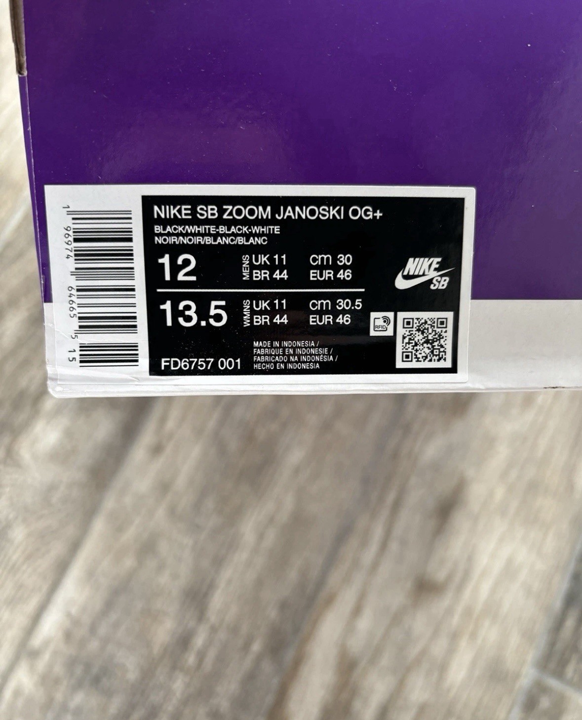Nike Zoom Stefan Janoski OG + SB Black White FD6757-001 Men’s Shoe / Skate Size