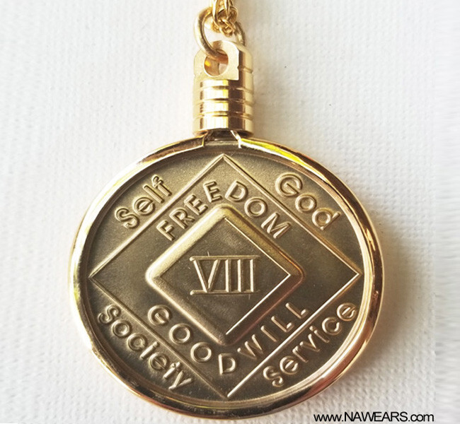 Narcotics Anonymous – NA / AA Beveled Medallion Holder With Chain Gold Plated