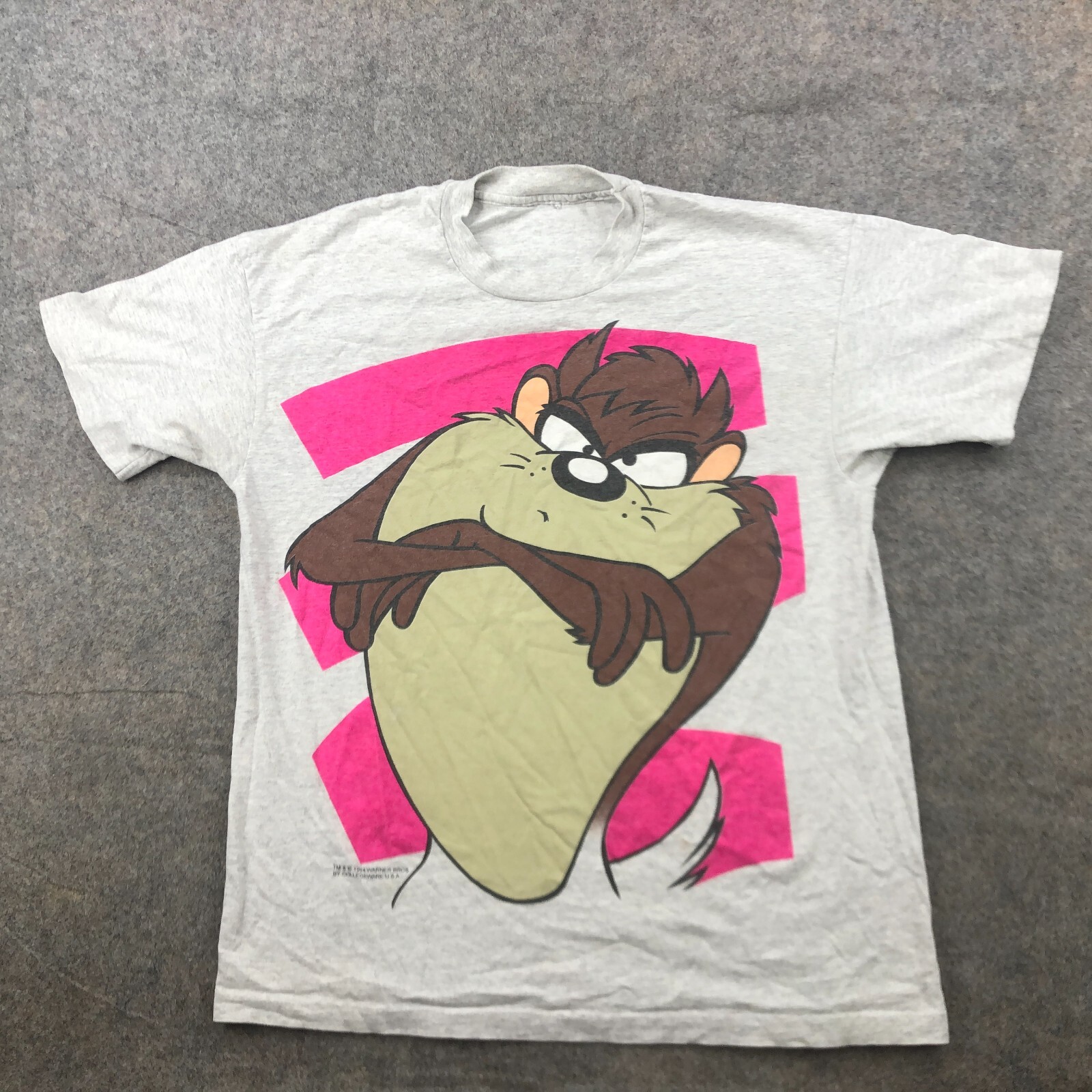 Vintage Looney Tunes Shirt Mens Large Gray Pink Taz Big Logo Graphic 90s