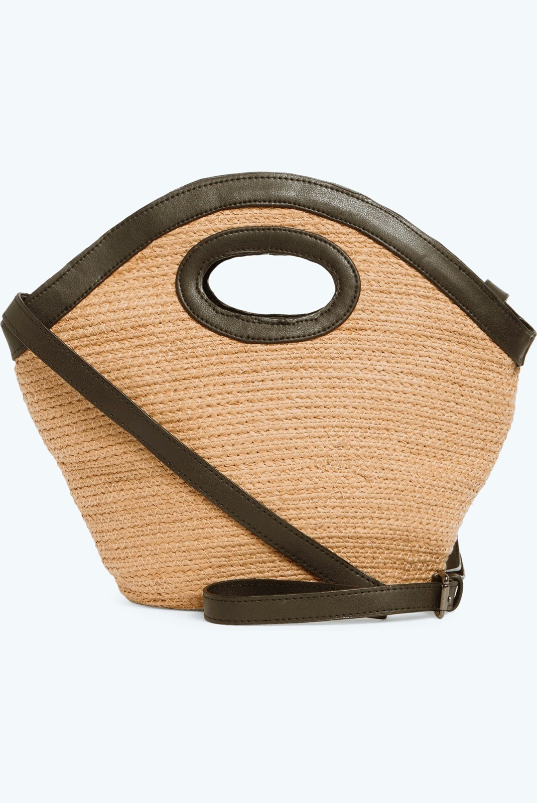 Flared Cutout Handle Straw Bag