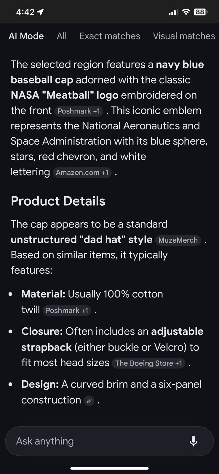NASA Meatball Logo Blue Felt Polo-Style Baseball Cap Cotton Base Ballcap Hat