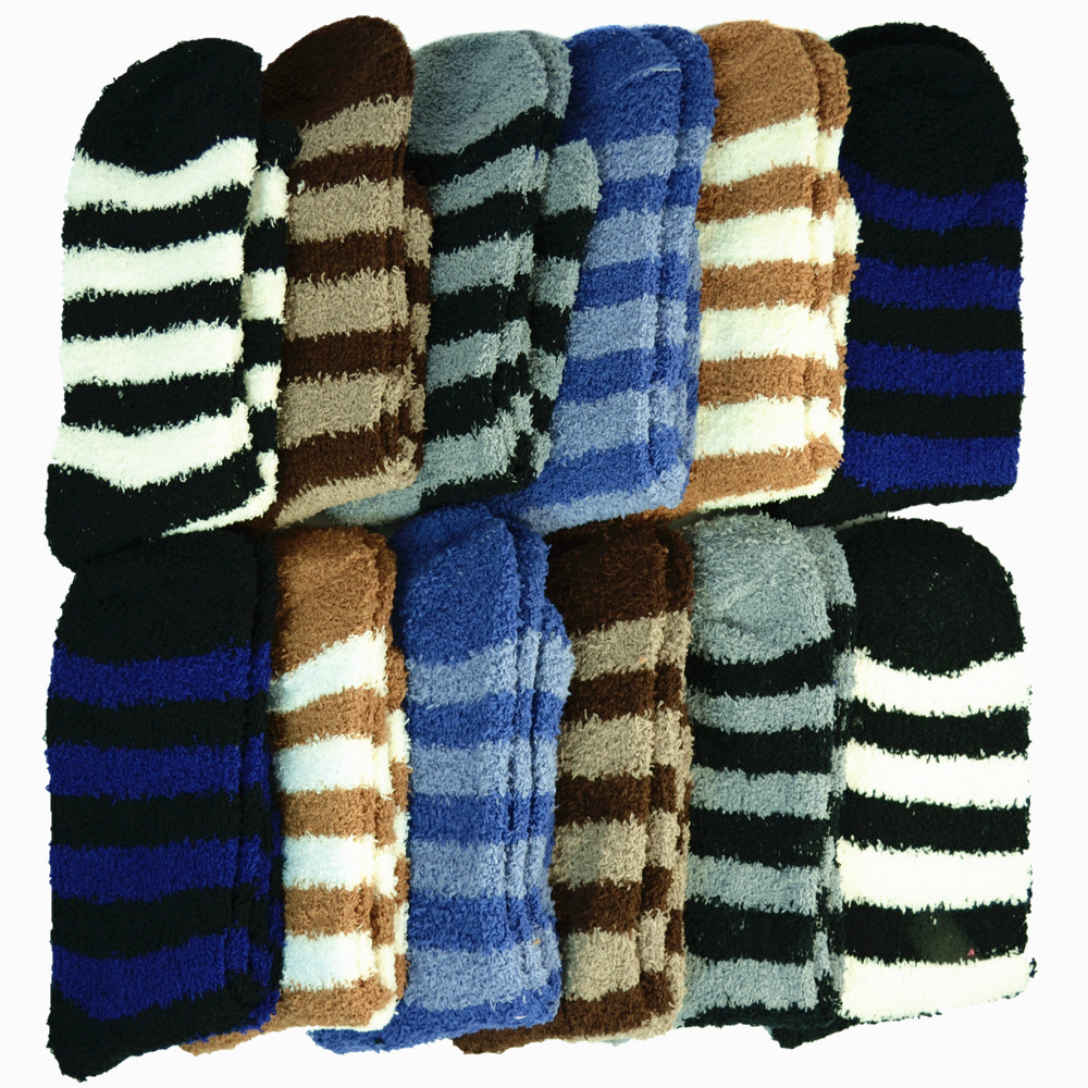 3-10 Pair For Mens Soft Cozy Fuzzy Socks Striped Solid Winter Home Slipper 10-13