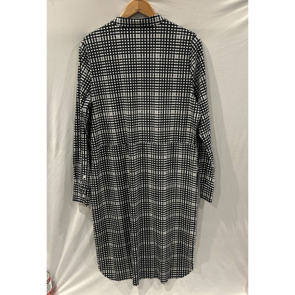 Lysse Womens Black White Grid Check Button Down Tunic Top High Low Hem Medium