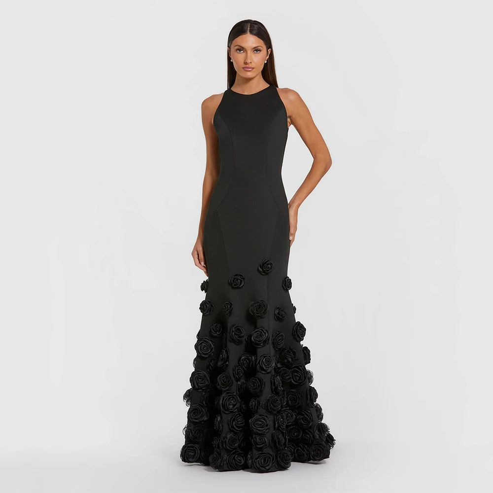 Evening Dress O Neck Sleeveless 3D Flowers Mermaid Evening Gowns Party Dress