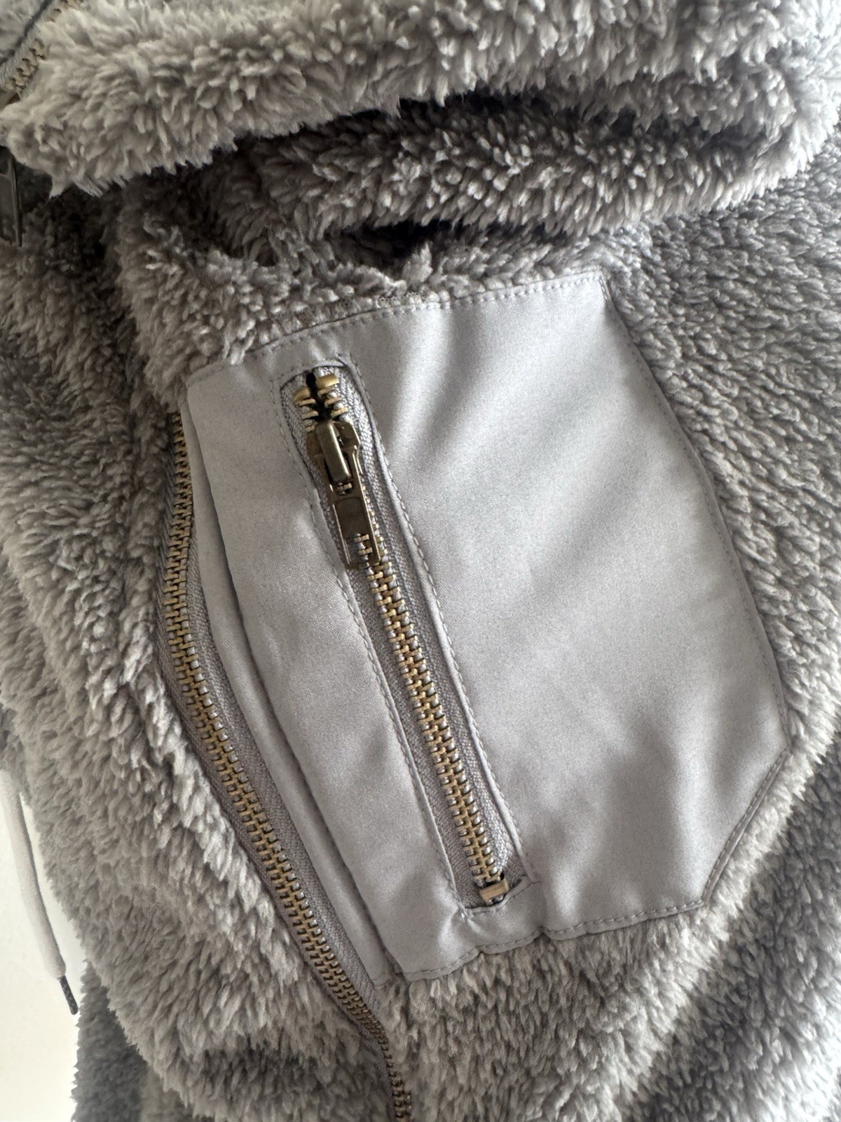Gray Sherpa Hooded Asymmetric Zip Vest