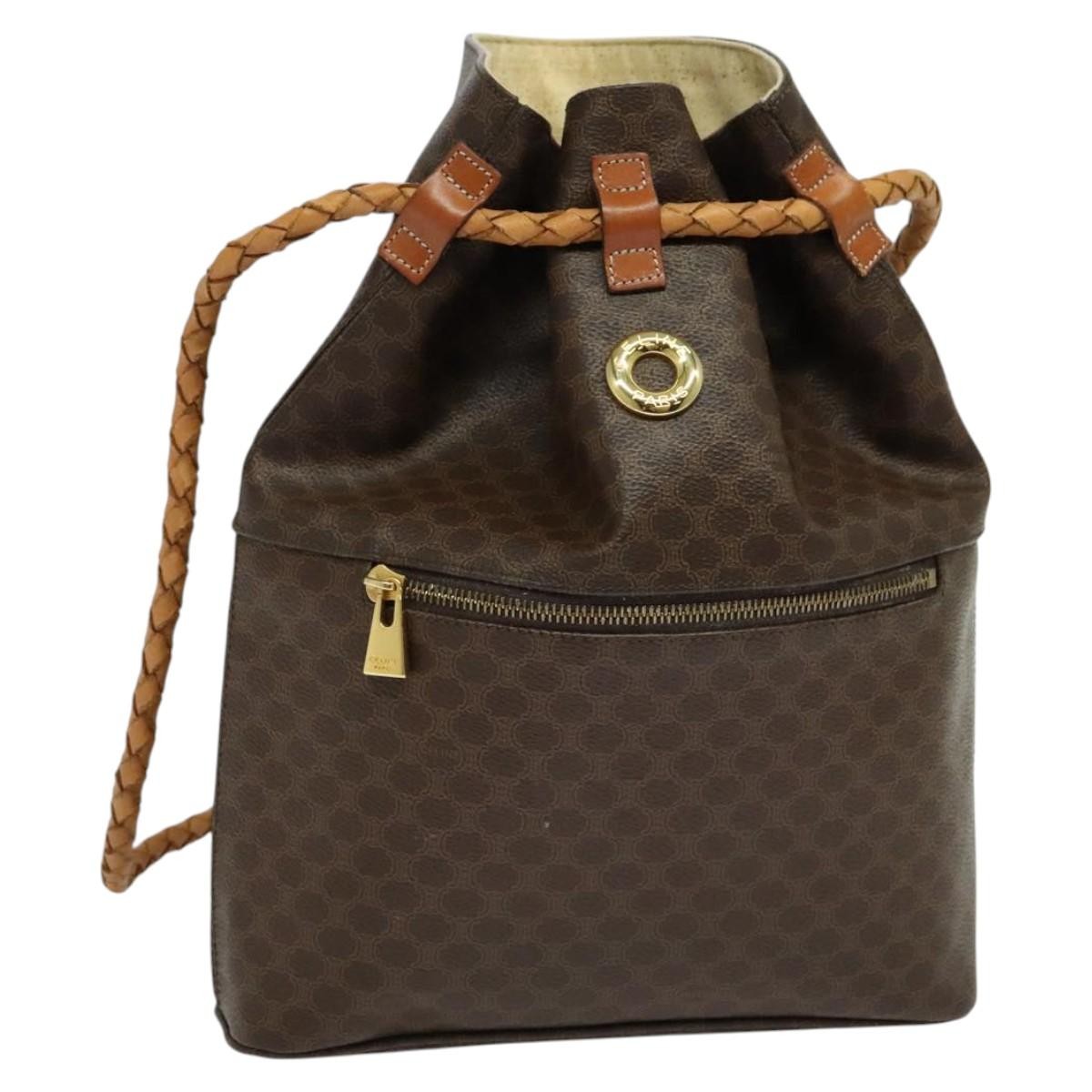 CELINE Macadam Canvas Backpack PVC Leather Brown Gold Auth 124859