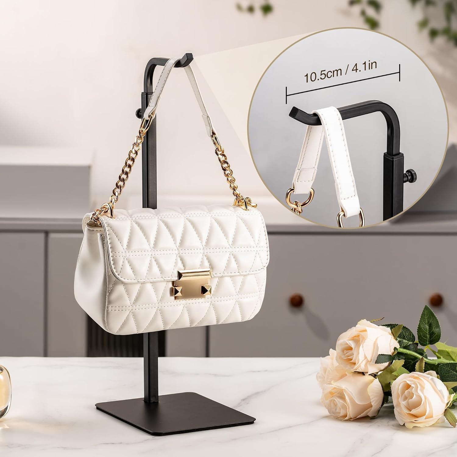 Purse Holder Handbag Display Stand: Hanger Rack Showing Bags, Purses, and Wreath
