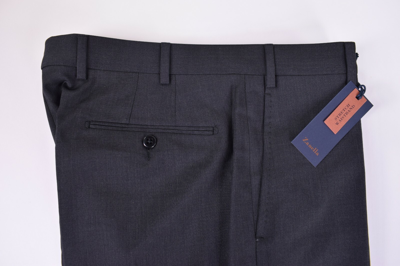 Zanella NWT Flat Front Dress Pants Size 32 In Charcoal Gray Stretch Wool Todd